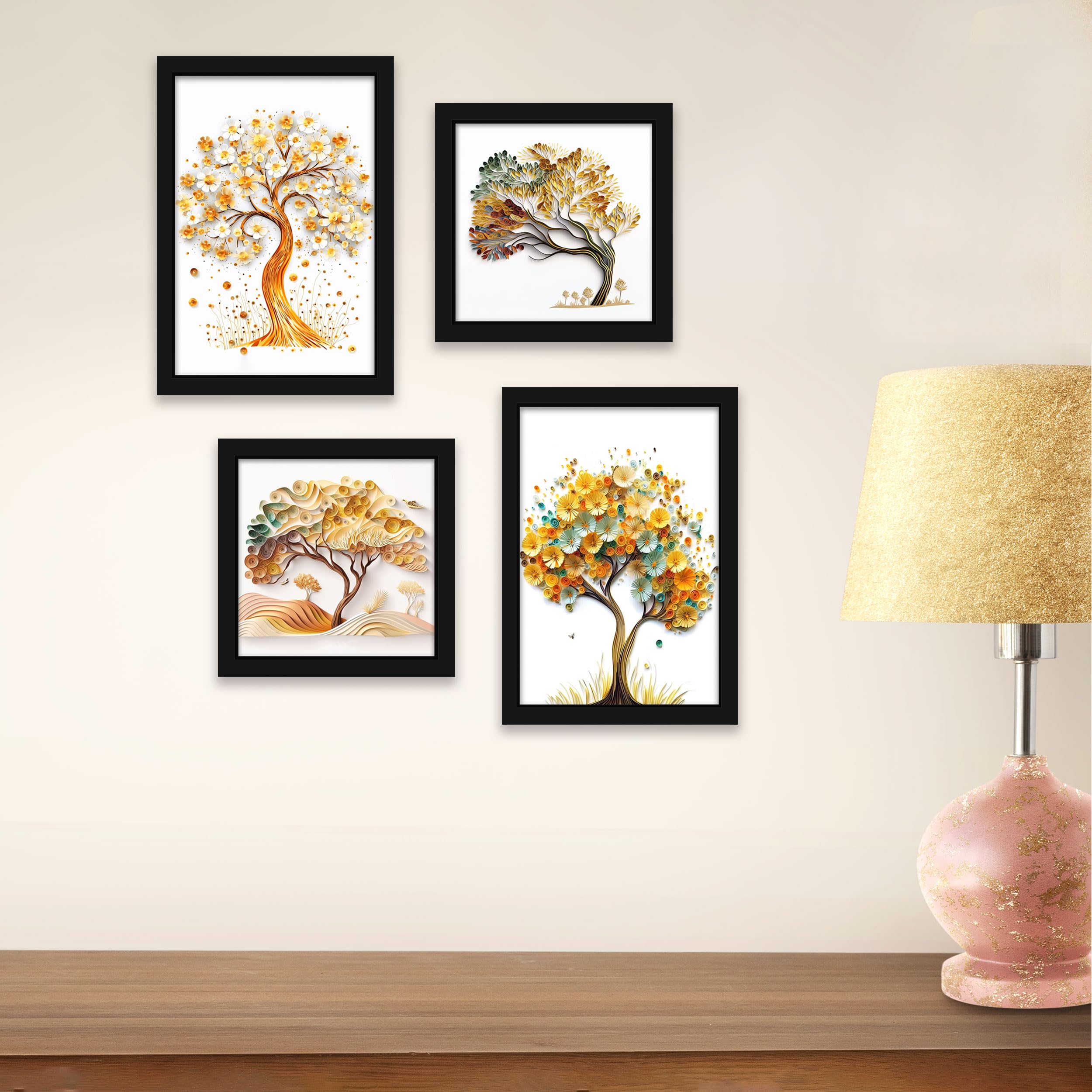 Indianara Abstract Tree Framed Gallery Wall Art, Set Of 4 For Living Room | Wall Decor | Bedroom | Office | Hotel(10805)